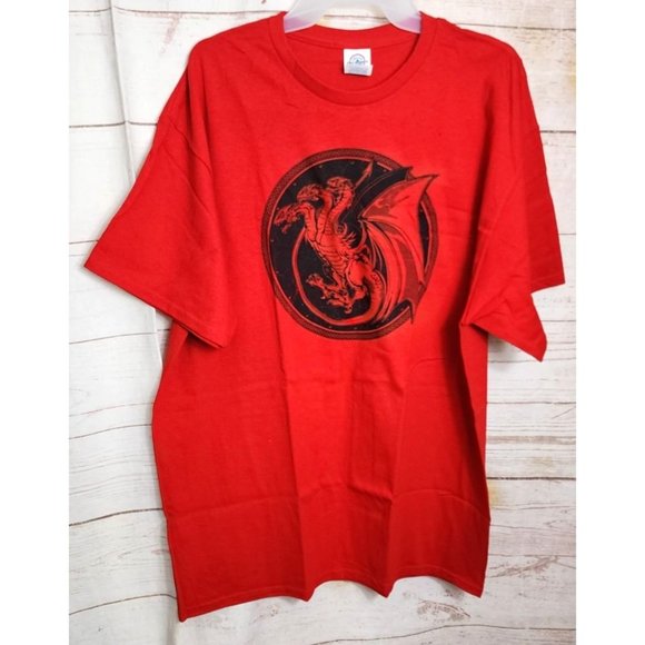 Delta Pro Weight Red XL Crew Neck Short Sleeve Dragon Graphic Cotton Men T-Shirt - Picture 9 of 13
